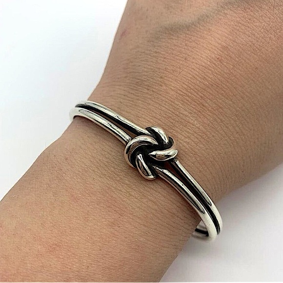 Knot Sterling Silver Bangle Cuff Bracelet - Picture 1 of 14